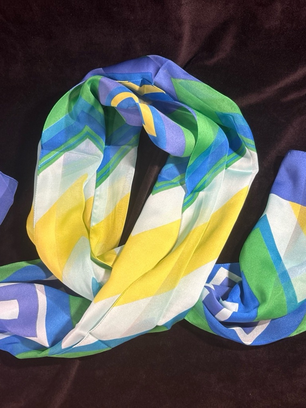 Accessory Street Geometric Chevron Scarf EUC Blue Green Yellow Vibrant Resort